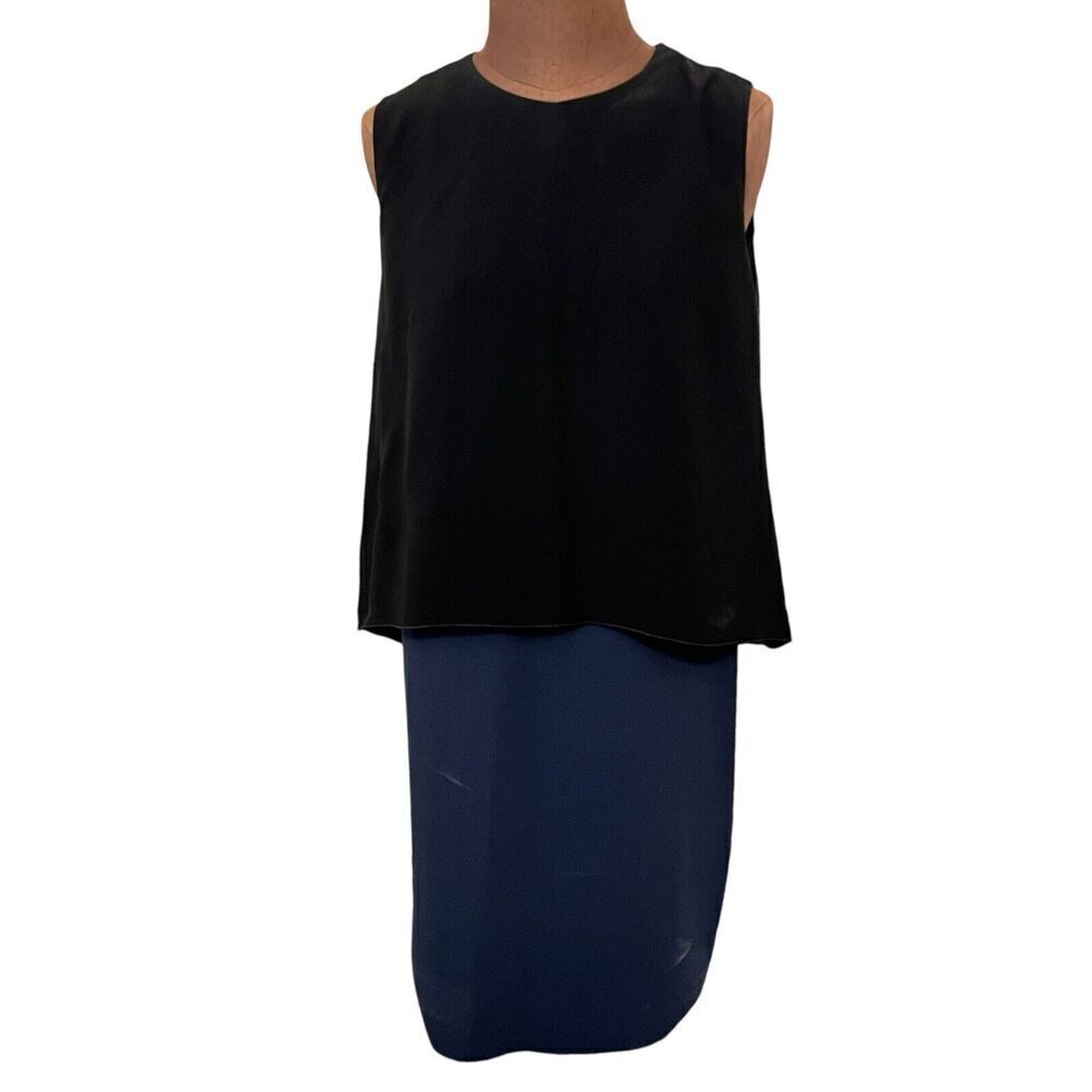 SPORTMAX Popover Dress Size 8 Fitted Crew Neck Sheath Sleeveless Navy Black